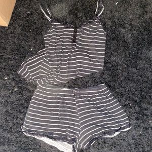 Black white striped matching pajamas tank shorts